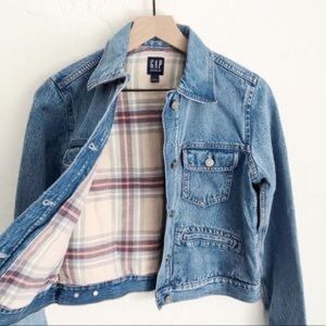 Gap Icon Denim Jacket w/ Plaid Flannel Lining